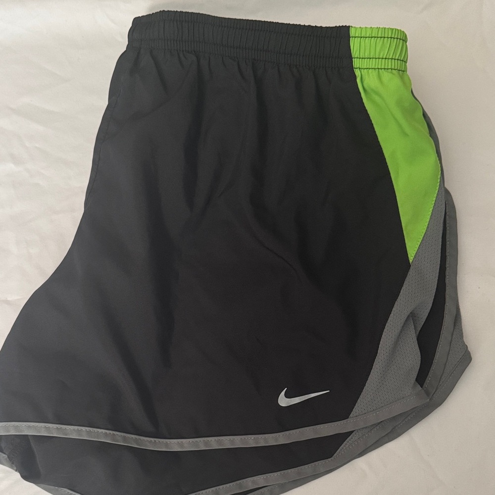 Nike Women's Black and Neon Green Athletic Shorts